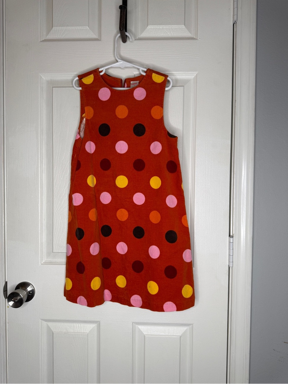 GB girls Red Corduroy Polka Dot Shift Dress with Pink, Yellow & Orange Dots